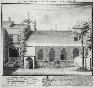 The South Prospect of the Church of St. Alphage, engraved by William Henry Toms (c.1700-50) 1736 by Robert West